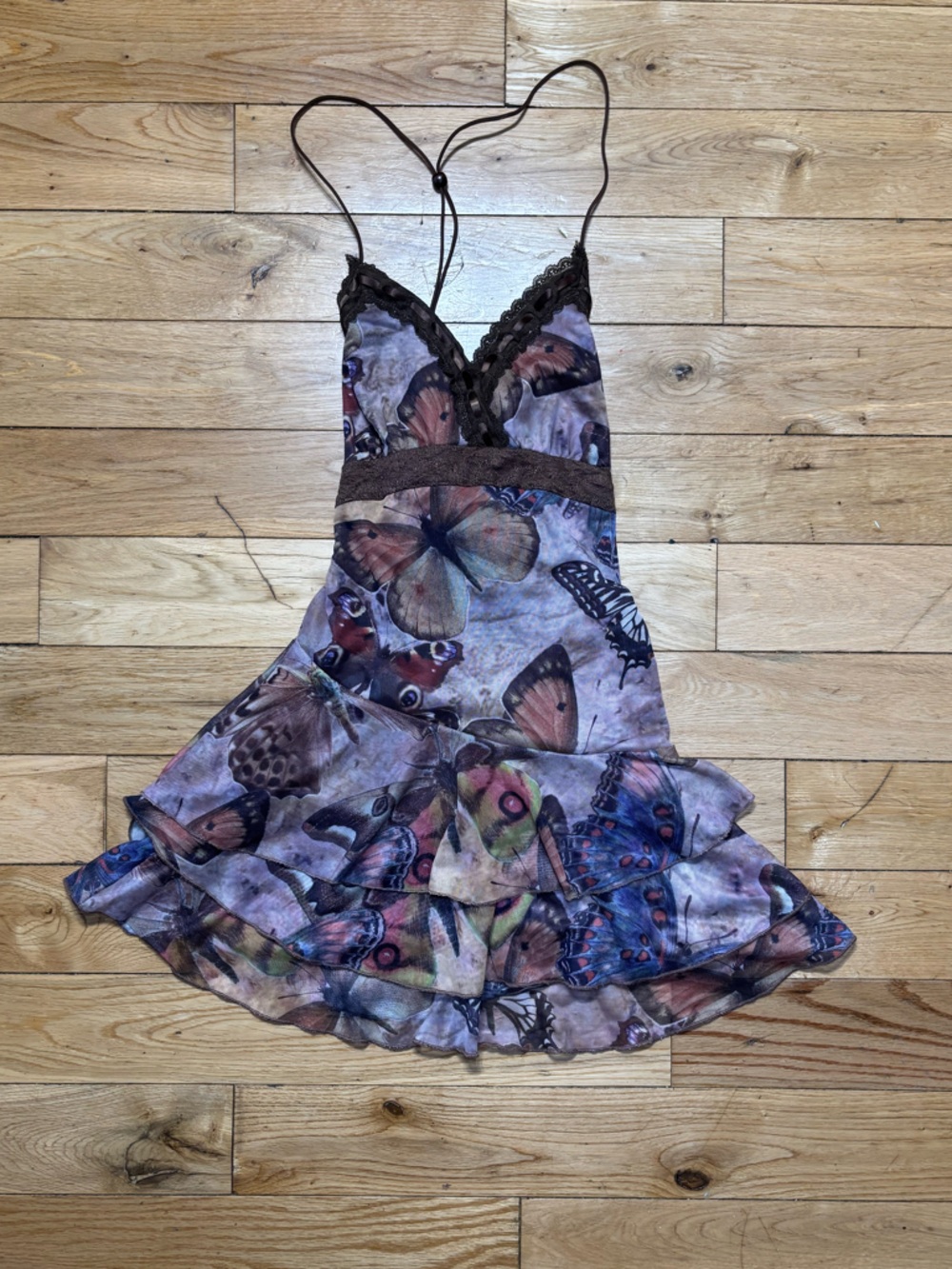 ROMWE Butterfly Fairycore Dress Cottagecore Lace Up Ruffle Mini Dress